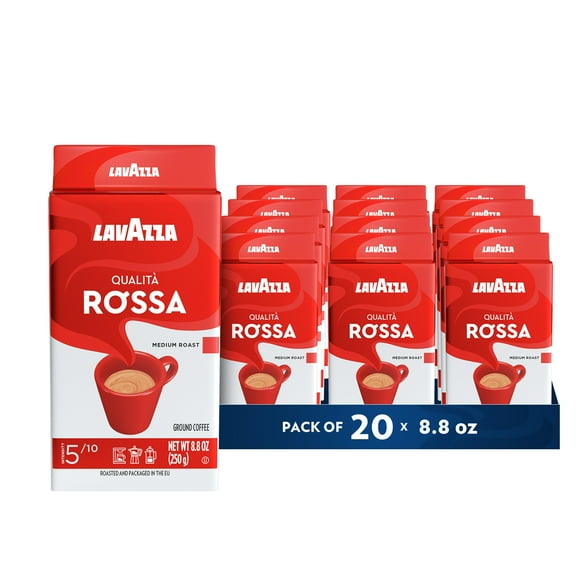 Lavazza Qualit Rossa Ground Coffee, Medium Roast, Arabica and Robusta Blend, 8.8 oz Bag (Pack of 20)