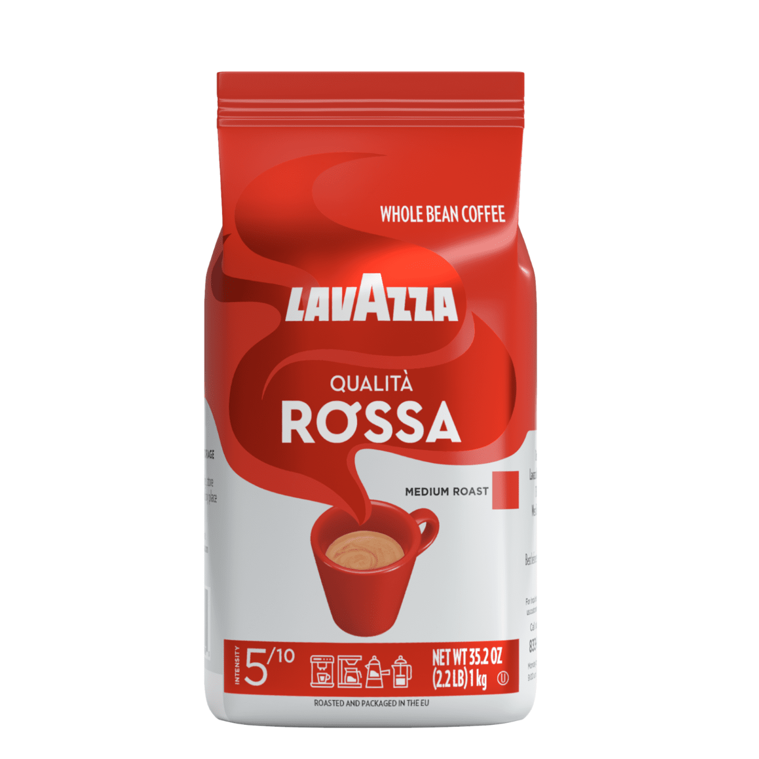 Lavazza Qualità Rossa Whole Bean Coffee, Medium Roast, Arabica and Robusta Blend, 2.2 lb Bag
