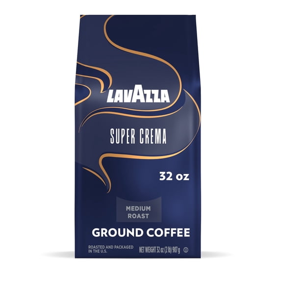 Lavazza Super Crema Ground Coffee, Medium Roast, Arabica and Robusta Blend, 32 oz Bag