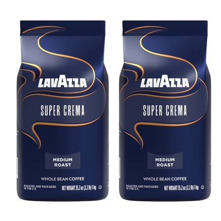 Lavazza Super Crema Whole Bean Coffee, Medium Roast, Arabica and Robusta Blend, 2.2 lb Bag (Pack of 2)