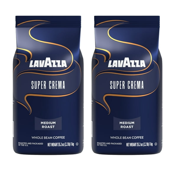 Lavazza Super Crema Whole Bean Coffee, Medium Roast, Arabica and Robusta Blend, 2.2 lb Bag (Pack of 2)