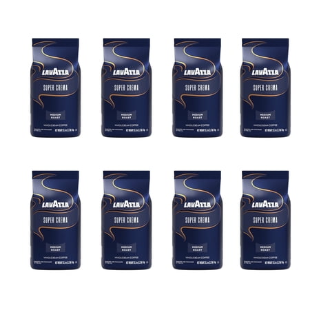 Lavazza Super Crema Whole Bean Coffee, Medium Roast, Arabica and Robusta Blend, 2.2 lb Bag (Pack of 8)