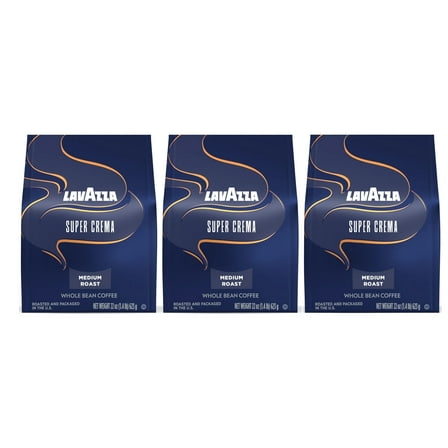 Lavazza Super Crema Whole Bean Coffee, Medium Roast, Arabica and Robusta Blend, 22 oz Bag (pack of 3)