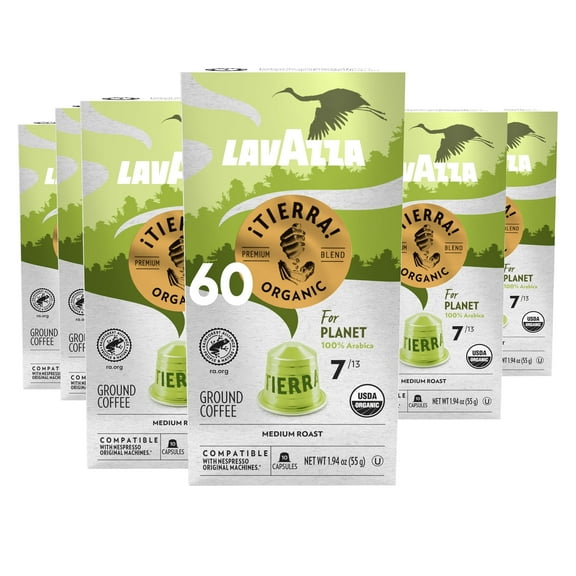 Lavazza ¡Tierra! for Planet Aluminum Capsules Compatible with Nespresso* Original Machines, Medium Espresso Roast, 100% Arabica (60 Capsules)