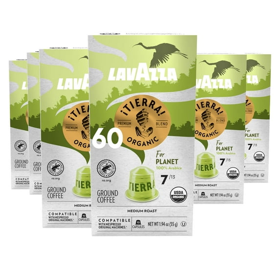Lavazza ¡Tierra! for Planet Aluminum Capsules Compatible with Nespresso* Original Machines, Medium Espresso Roast, 100% Arabica (60 Capsules)