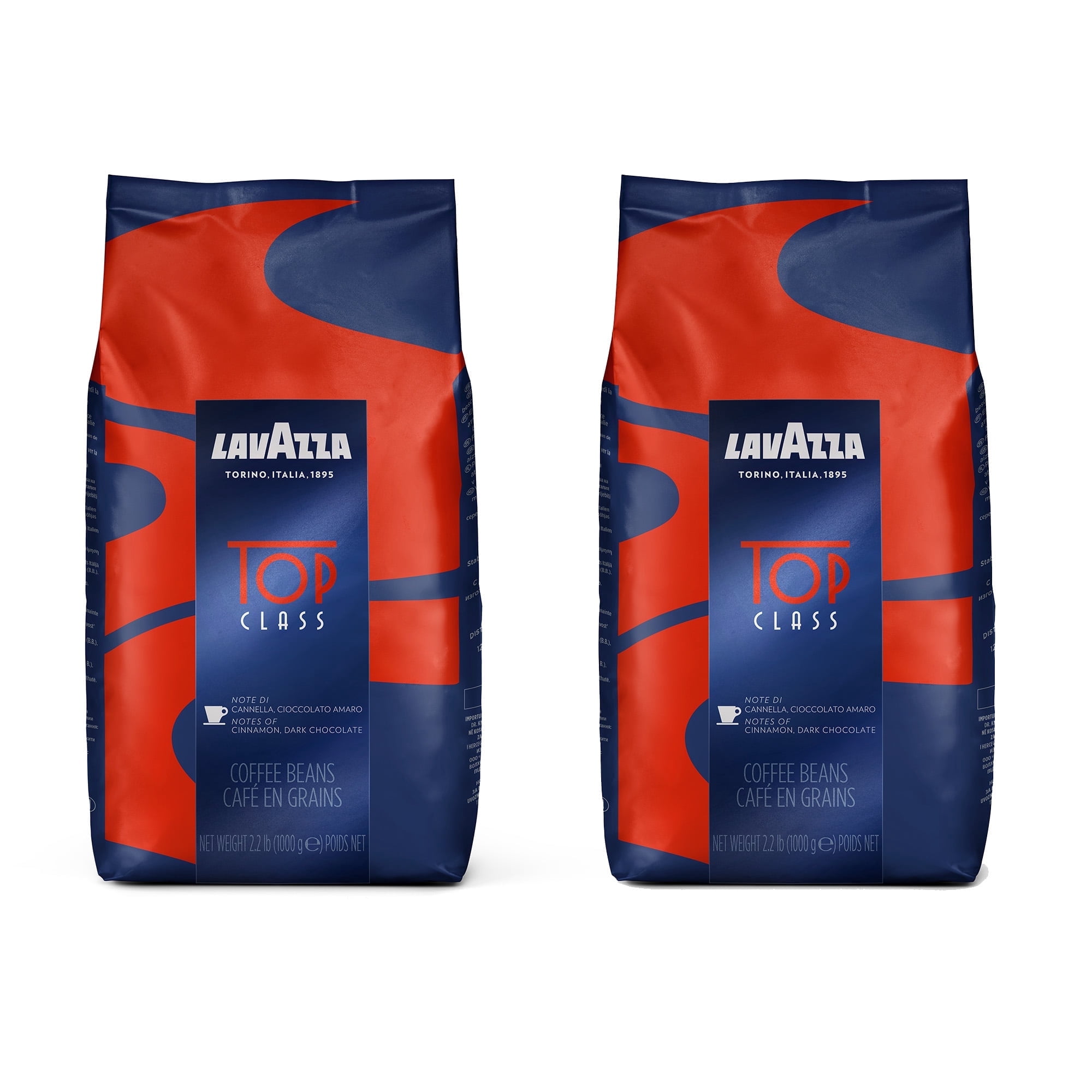 Lavazza Top Class Whole Bean Coffee, Arabica and Robusta Blend, 2.2 lb Bag (Pack of 2)