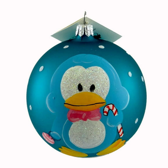 Laved Italian Ornaments BLUE DUCK WITH CANDYCANE BALL Glass Christmas 936349