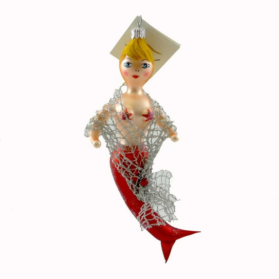Laved Italian Ornaments MERMAID RED Glass Ocean Fish Net CR27B