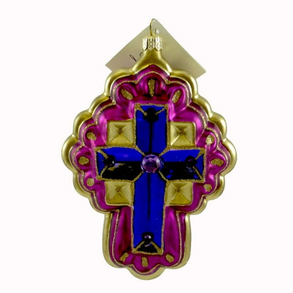 Laved Italian Ornaments Purple Cross Glass Christmas Mouth Blown Glass St18054