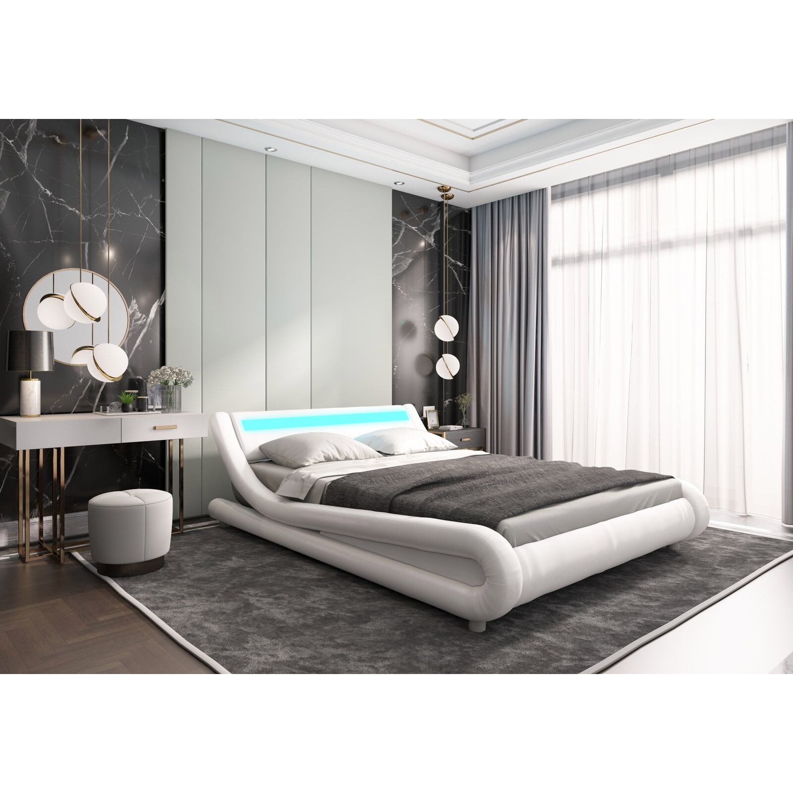 Upholstered low profile sleigh cheap bed