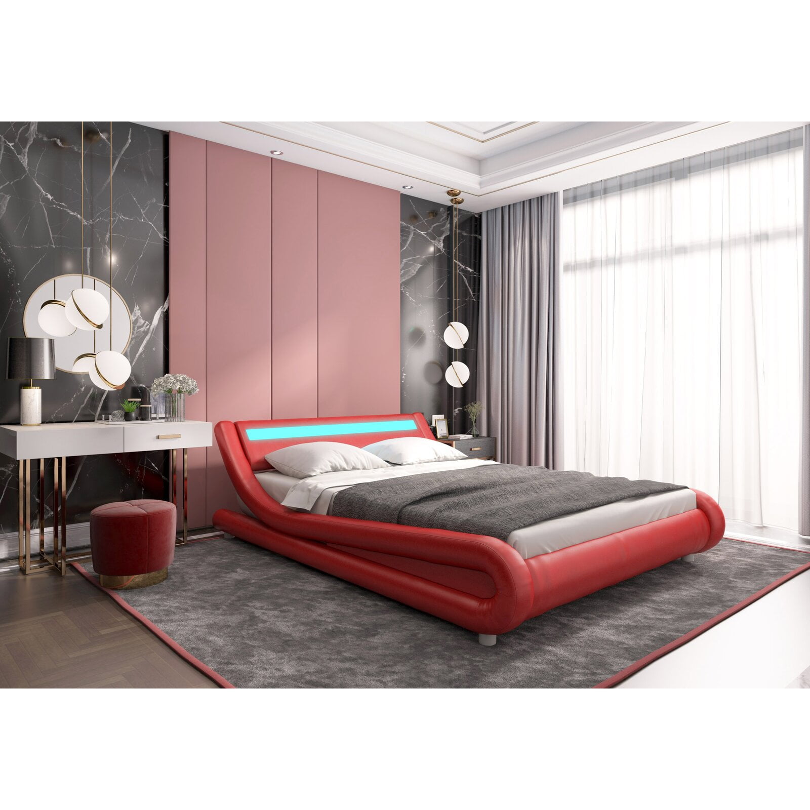 Lavely upholstered low profile sleigh bed deals