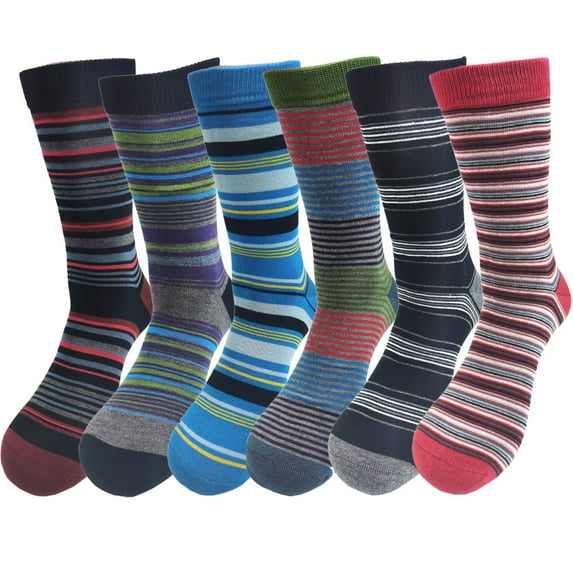 Lavencious 6 Pairs Premium Soft and Comfort Bamboo Fiber Striped Casual Crew Socks for Men Shoe Size 7-13