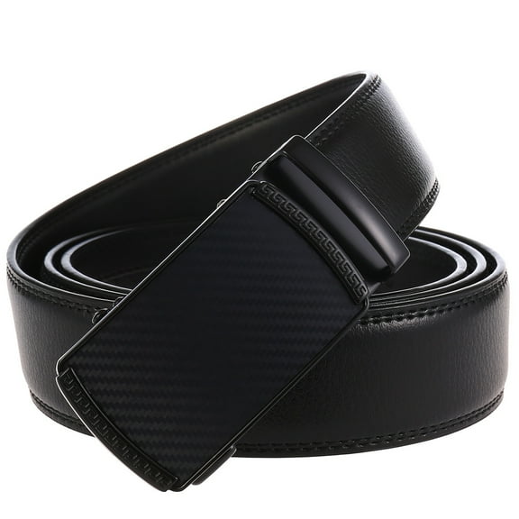 Lavencious Men's Genuine Leather Dress Ratchet Slide Casual Belt, Cut to Fit Waist Size up to 46 inches (Black Black)