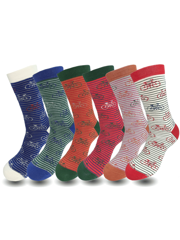Natural Bamboo Crew Dress Socks 5 or 6 Pairs for Men Shoe Size 7-12(Bicycle Striped)
