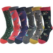 LAVENCIOUS Novelty Space Rocket Soft Bamboo Fiber Casual Crew Socks for Men Shoe Size 7-12, 6 Pairs (Space and Rocket)