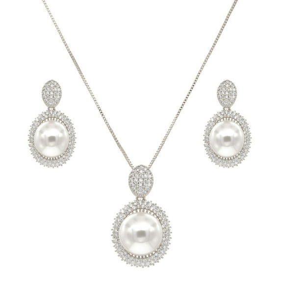 Lavencious Oval Dangle Jewelry Set Cream Color Pearl Necklace & Earrings Sets for Women
