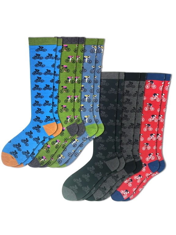 Premium Soft and Comfort Bamboo Fiber Knee High Athletic Socks for Men Shoe Size 7-12 - 6 Pairs (Bicycle Pattern)