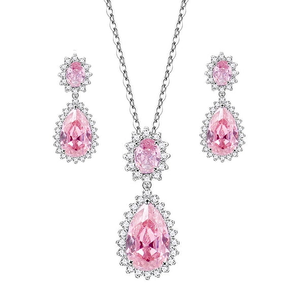 Lavencious Teardrop Dangle Cubic Zirconia Necklace & Earring Sets for Women