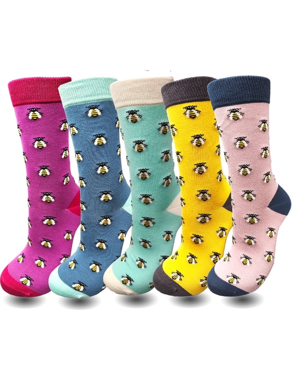 Womens Bamboo Dress Socks 5 Pairs for Women Shoe Size 6-10, Sock Size 9-11, 5 Pairs (Bee Pattern)