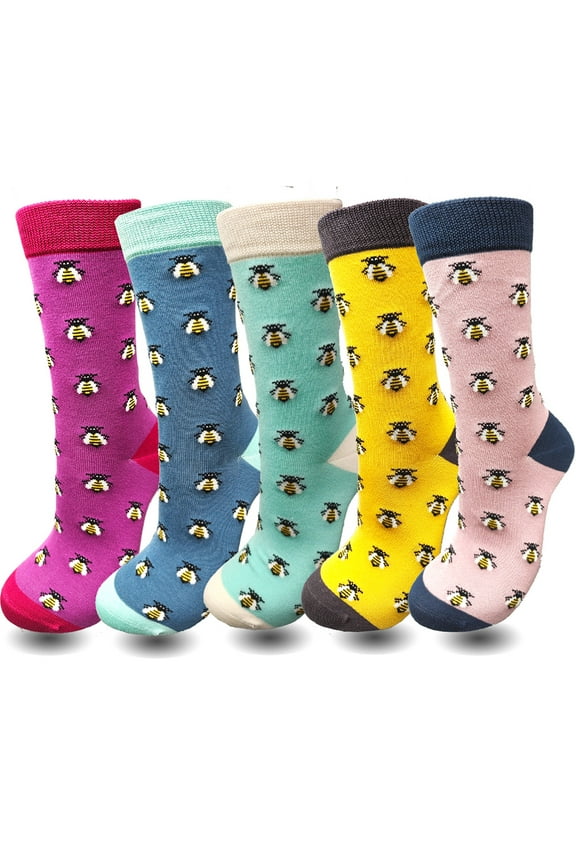 Womens Bamboo Dress Socks 5 Pairs for Women Shoe Size 6-10, Sock Size 9-11, 5 Pairs (Bee Pattern)