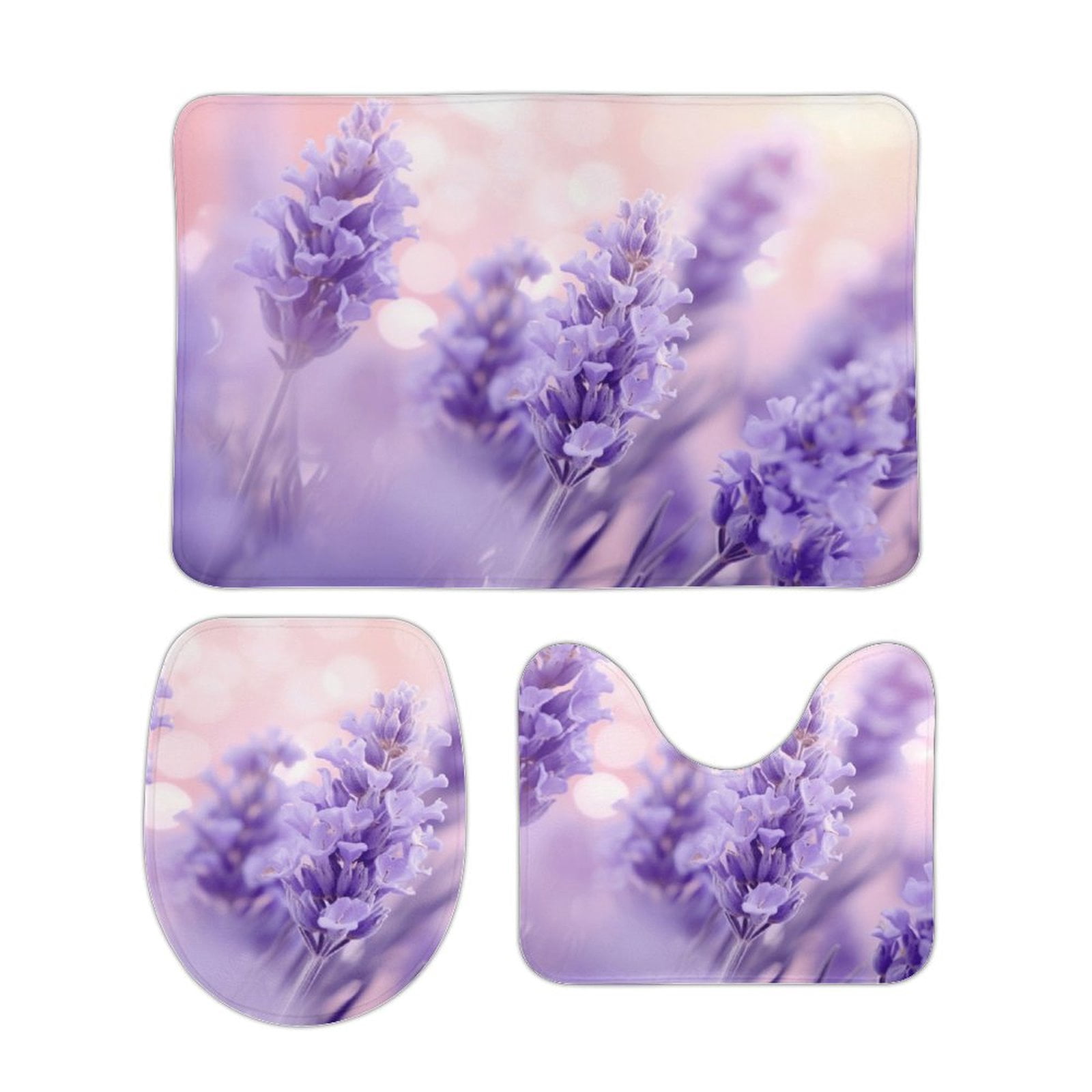 Lavender (37) Bathroom Rugs Set 3 Piece with Non-Slip Bath Rugs Toilet ...