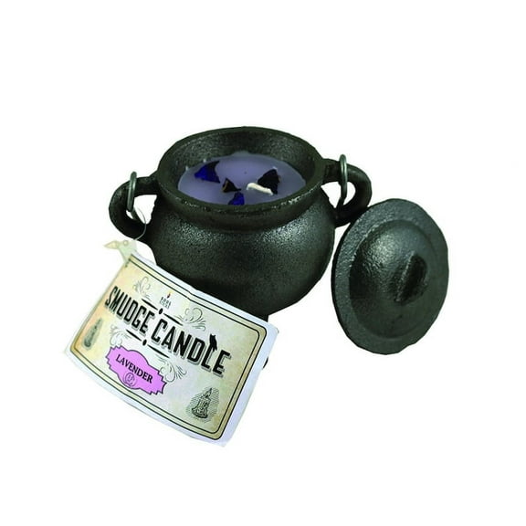 Lavender 4" Cast Iron Cauldron Smudge Candle with Lid and Carry Handle for Spells, Smudging, Ritual & Blessings