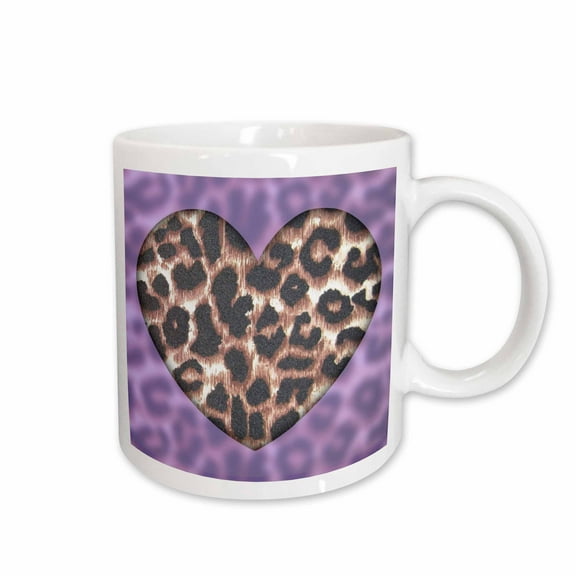 3drose, Lavender and Brown Leopard Print Heart Fashion, 15oz Mug