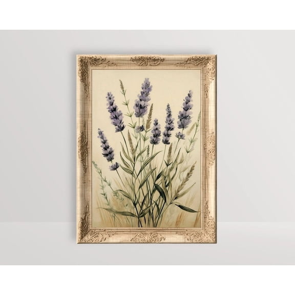 Lavender, Antique Flower, Cottagecore Print, Floral Wall Art, Boho Vintage Aesthetic Room Decor, Neutral Botanical Poster, Unframed Poster Size 8x12