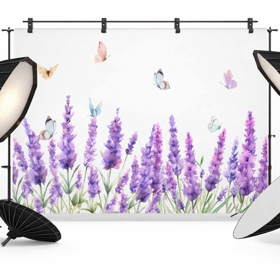 Lavender Backdrop for Photography,Fabric Photo Background Backdrop,Purple Spring Floral Botanical Butterfly Photo Booth Background for Portrait Photoshoot Video Wedding Studio Decoration Banner 7x5ft
