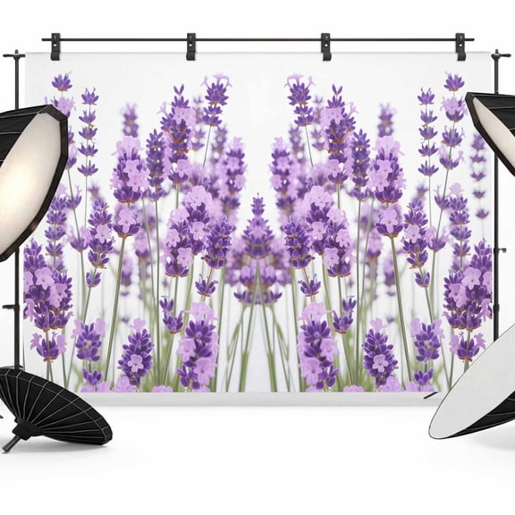 Lavender Backdrop for Photography, Purple Floral Leaves Plant White Background Photo Backdrop Portrait Background Party Banner Photo Backgrounds for Studio Booth Props, 7x5ft