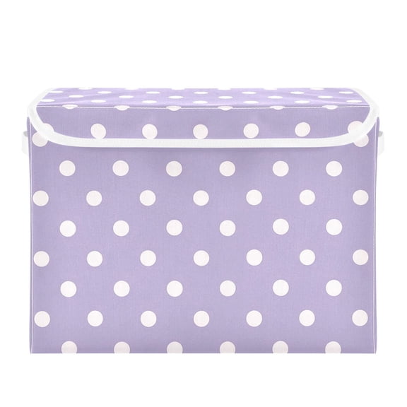 Lavender Background with White Dots Foldable Storage Bins with Lids Handles Collapsible Storage Containers Tote Boxes 16.5 x 12.6 x 11.8 inches