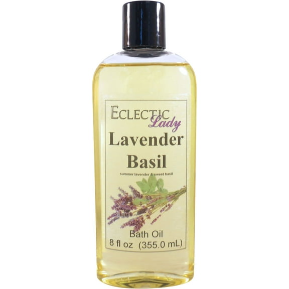 Lavender Basil Bath Oil - Scented Body Oil - Relaxing & Moisturizing Bathing Oil - Fragrance Body Oil For Dry & Rough Sensitive Skin - 8 oz