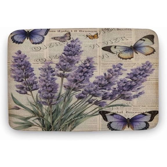 Lavender Bath Rug, Soft Plush Microfiber Mat for Flower Lovers, Bedroom, Bathroom, or Patio, 16x24 in