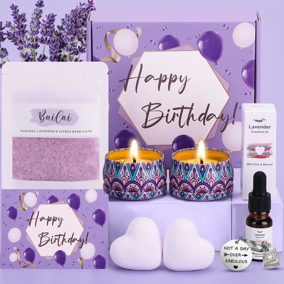 Lavender Bath Sets Pamper Gifts for Women Birthday, Unique Skin Care Pamper Hamper for Women Self Care package for Her, Relaxation Spa Gifts Set Get Well Soon Gift for Women Best Friend Sister Bestie
