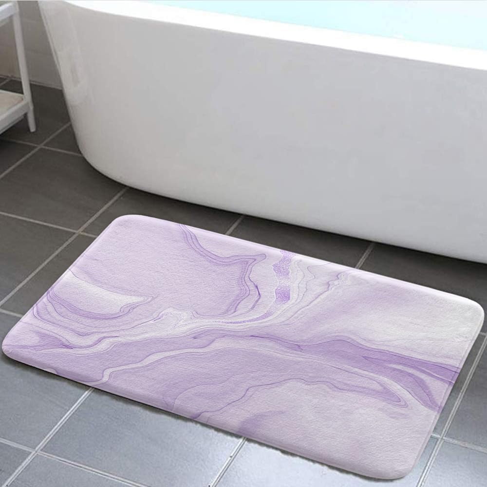Lavender Bathroom Rug Mat, Abstract Marble Bath Mats for Bathroom Non Slip, Modern Bath Rug Soft Luxury Microfiber Floor Rug for Tub Shower, 17X48in