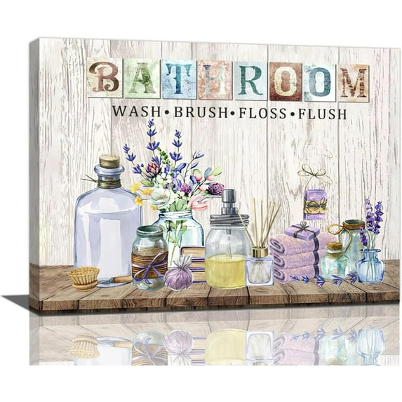 Lavender Bathroom Wall Art Purple Lavender Pictures Wall Decor Bathroom Sign Canvas Print Lavender Painting Framed Modern Home Artwork Decorations For Bathroom 16"x12"