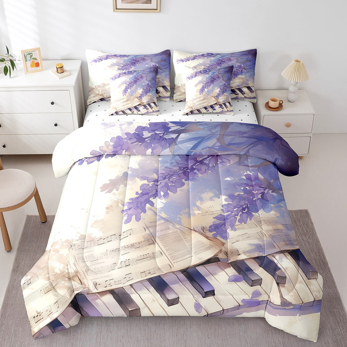Lavender Bedding Comforter Sets,Black White Piano Full Comforter Set 7