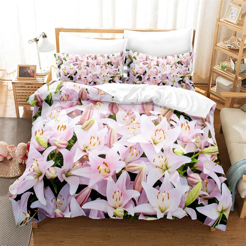 Lavender Bedding Set Rose Duvet Cover Kids Bedroom Bed Set Comforter