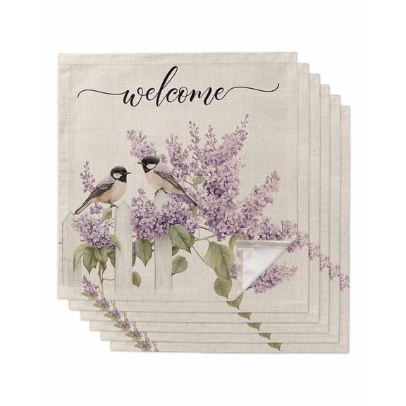 Lavender Bird Cloth Napkins Set of 6 Reusable Dinner Napkins, Country Purple Garden Flowers Spring Cocktail Napkin Washable Table Napkins for Wedding/Holiday Party/Baby Shower 20"x20"