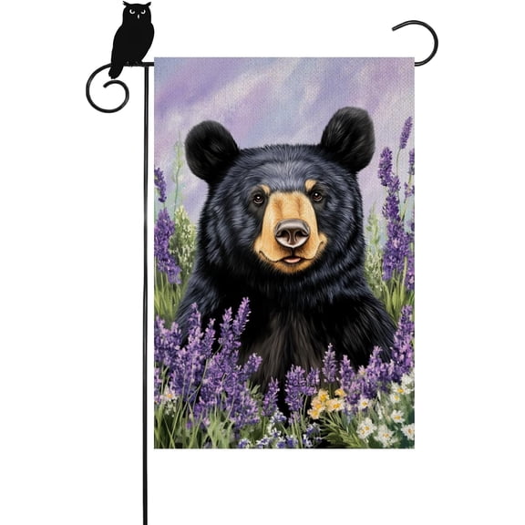 Lavender Black Bear Garden Flag 12x18 Inch Double Sided Vertical Burlap Farmhouse Yard Flag Spring Summer Seasonal Outdoor House Decoration