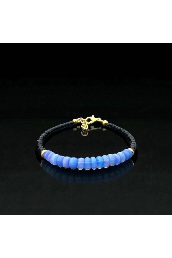 Lavender Blue Ethiopian Opal Bracelet: Black Spinel, 925 Sterling Silver