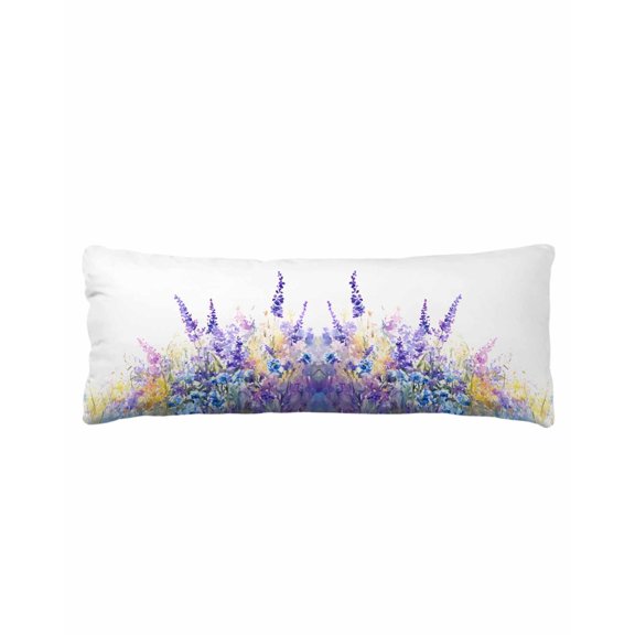 Lavender Body Pillow Cover 20 x 54 Inch Decorative Pillow Cover Purple Blue Flower Floral Country Spring Lumbar Pillowcase Seasonal Rectangle Cushion Case for Couch Sofa Bed Living Room