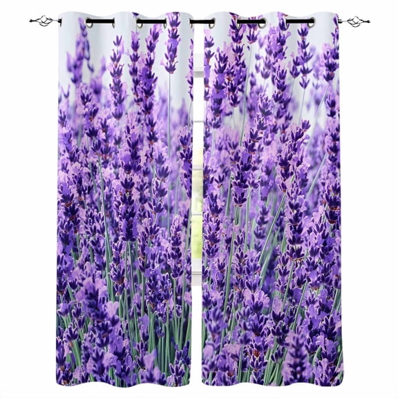 Lavender Botanical Art Kitchen Curtains Verdant Flower Purple Cafe Short Curtains for Bathroom Blackout Window Curtain Grommet Small Window Treatment Tier Drapes for Bedroom Living Room 27.5"x39"x2