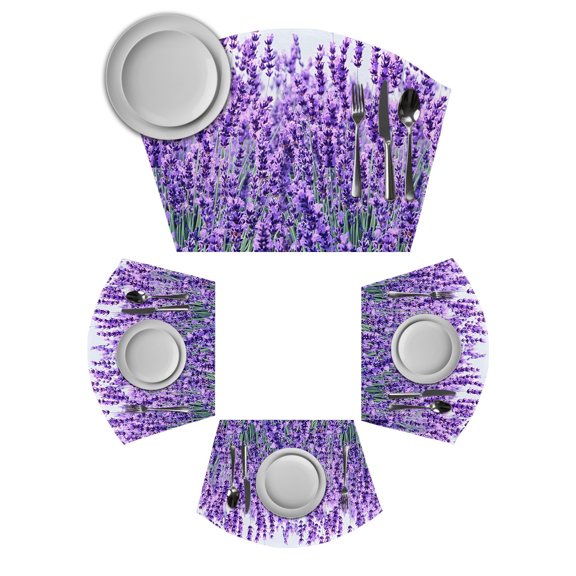 Lavender Botanical Art Round Table Placemats Set of 2 Wedge Placemats, Verdant Flower Purple Place Mats for Dining Table Set Washable Mats Kitchen Decor for Indoor Outdoor Wipe Clean
