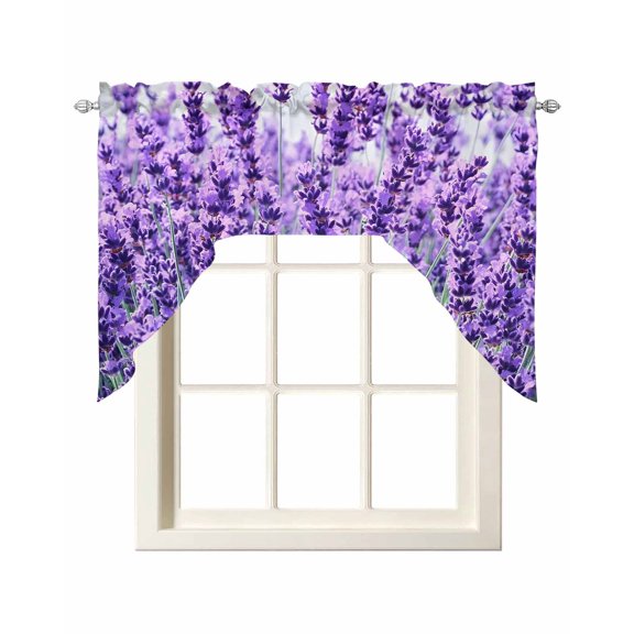 Lavender Botanical Art Swag Curtains for Kitchen Verdant Flower Purple Valances for Windows Rod Pocket Small Window Treatment Short Topper for Cafe Bedroom Bathroom Living Room Decor 56x36 Inch