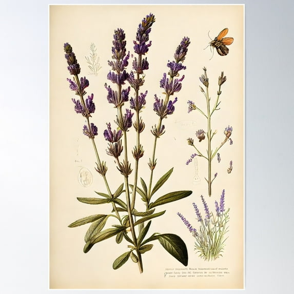 Lavender, Botanical Illustration Poster Wall Art, Modern Wall Decor For Living Room Bedroom, 8x12 UNFRAMED