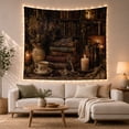 thumbnail image 1 of Lavender Bouquet Over Antique Books in a Warm Study, Nostalgic Rustic for Flower Lovers, Botanical Decor, Housewarming Gift, Tapestry Wall Hanging for Home Library and Den, 1 of 7