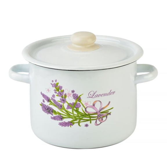 Lavender Bouquet Cylindrical Enamel Pot 4.5L  Healthy Hypoallergenic Nonstick Pot  Electric & Induction Safe Cookware