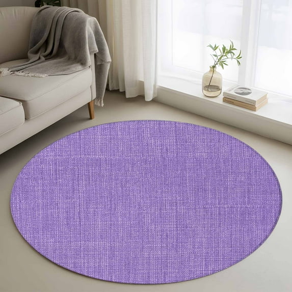 Lavender Burlap Texture Round Area Rug 3.3 FT, Non Slip Small Entryway Kitchen Mat, Farmhouse Vintage Lavender Washable Soft Circular Rug Non-Shedding Door Mat for Bathroom Playroom Kids Room