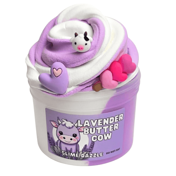 Lavender Butter Slime Purple & White Butter Slime with Lavender Vanilla Scent, Cow & Heart Charms Beginner Friendly Creamy Texture